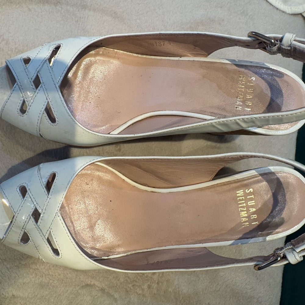 Stuart Weitzman White Peep-Toe Platforms